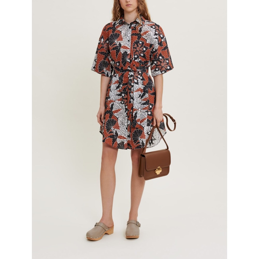 Maje Riesta dress size M floral cotton poplin belted shirt mini $395